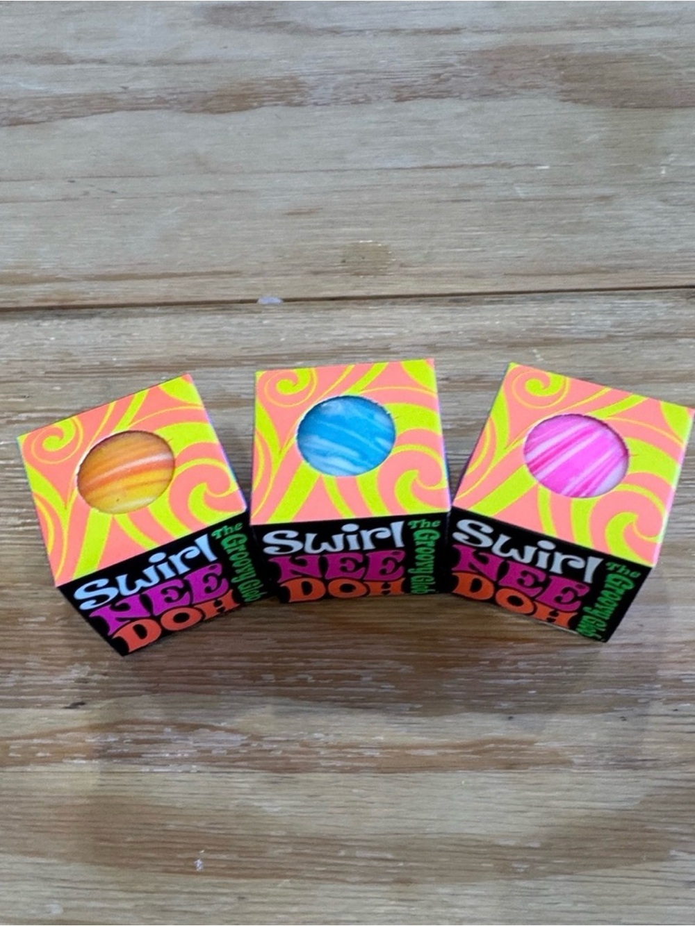 Schylling Swirl NeeDoh Squishy Mini Stress Balls - Assorted Neon Colors set of 3